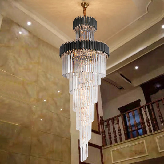 Luxury modern crystal chandelier for staircase Long loft black cristal light fixture villa lobby living room decor hang lighting