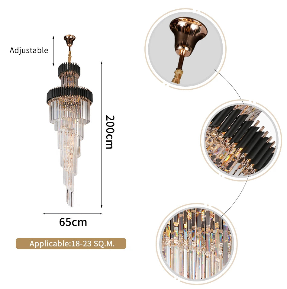 Luxury modern crystal chandelier for staircase Long loft black cristal light fixture villa lobby living room decor hang lighting