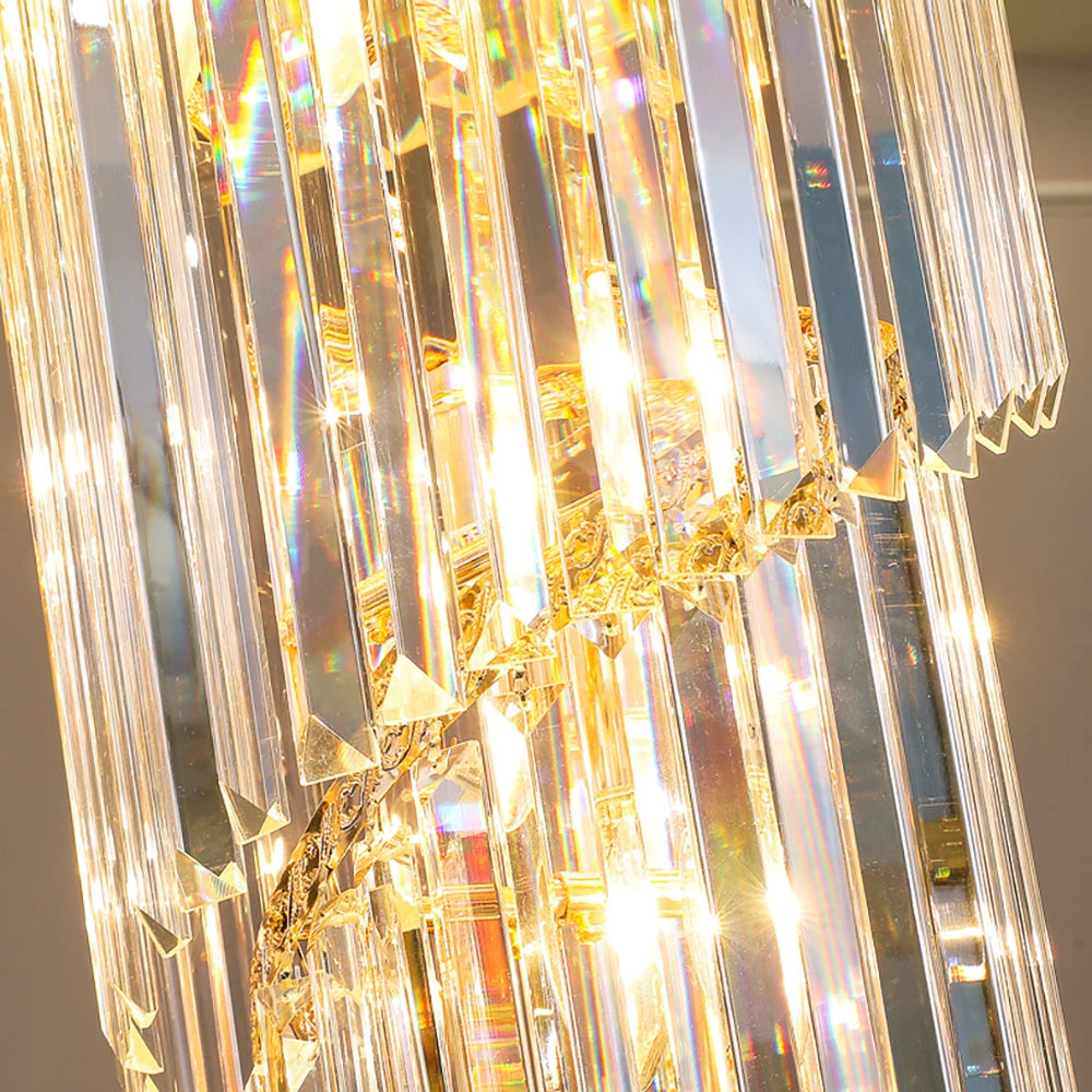 Luxury modern crystal chandelier for staircase Long loft black cristal light fixture villa lobby living room decor hang lighting