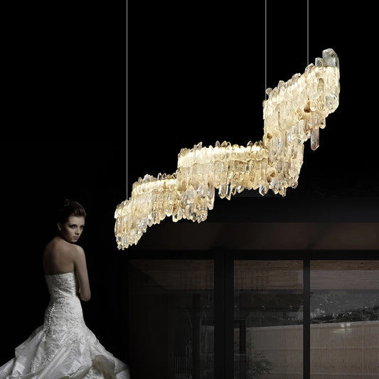 Luxury natural crystal chandelier minimalist dining room bar iron lighting high-end atmospheric bedroom living room villa lamp