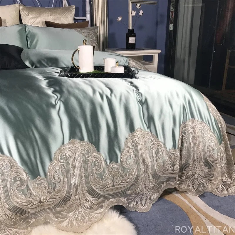 Luxury seasonal new French silk, cotton, lace, European and American style long cotton bed sheets, duvet covers, four piece set.