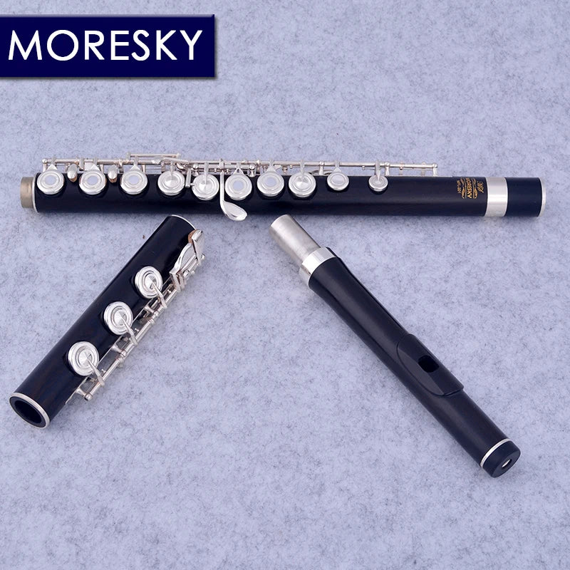 MMOOKA MORESKY-Open Hole Ebony Flute, 17 Holes, Silver Plated, E Key, Grenadilla Wood, Professional Flute MFL-201