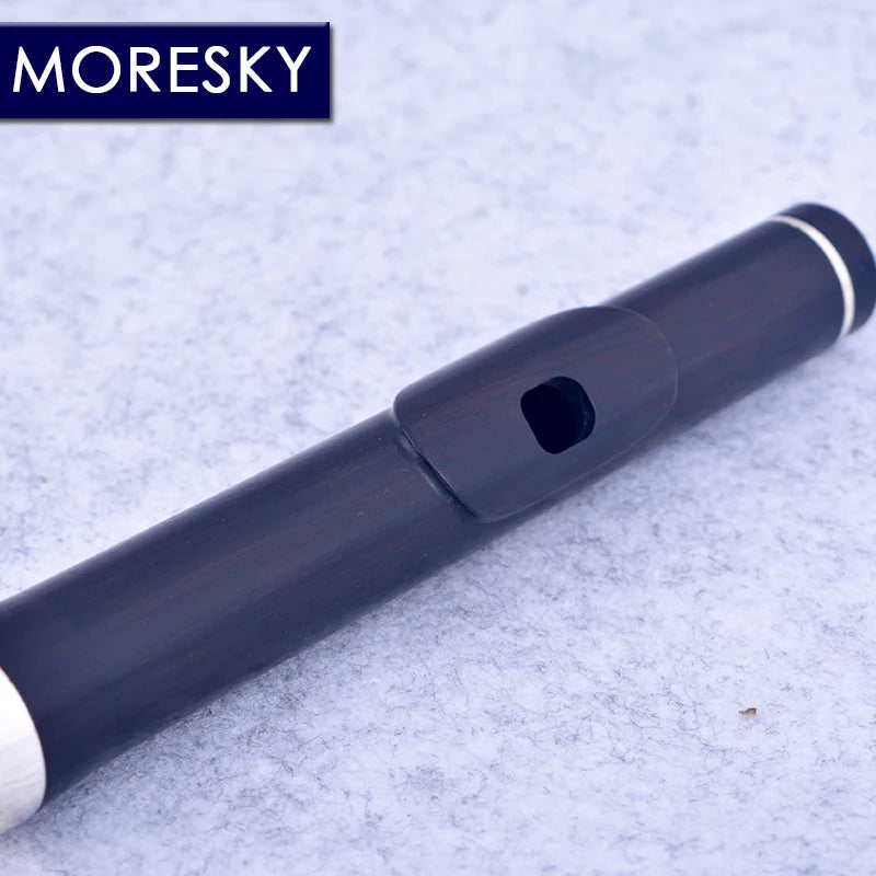 MMOOKA MORESKY-Open Hole Ebony Flute, 17 Holes, Silver Plated, E Key, Grenadilla Wood, Professional Flute MFL-201
