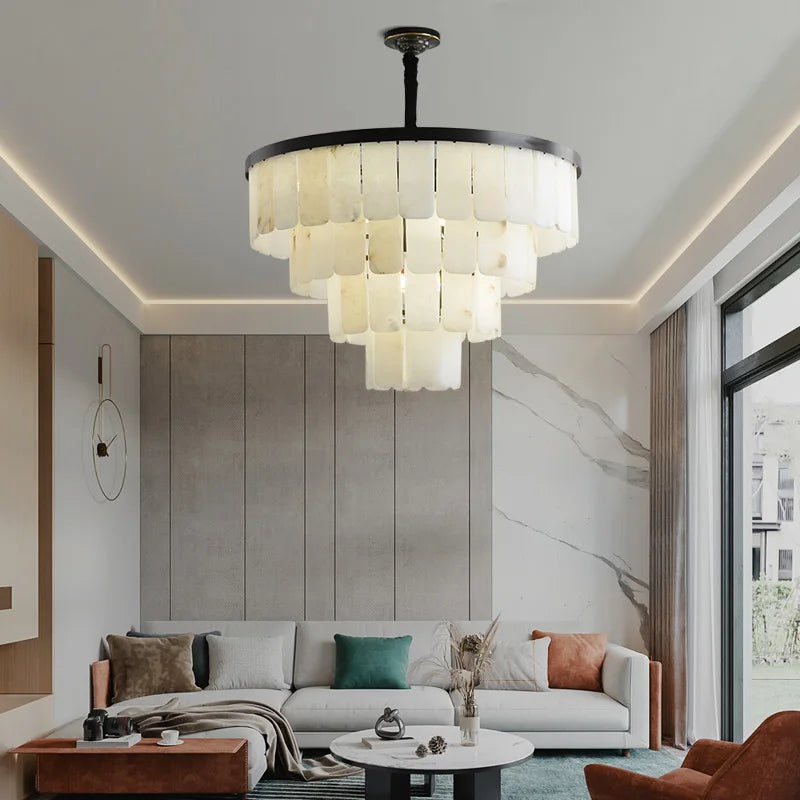 Marble all-copper chandeliers modern villa duplex living room light luxury Chinese style dining room bedroom lamps