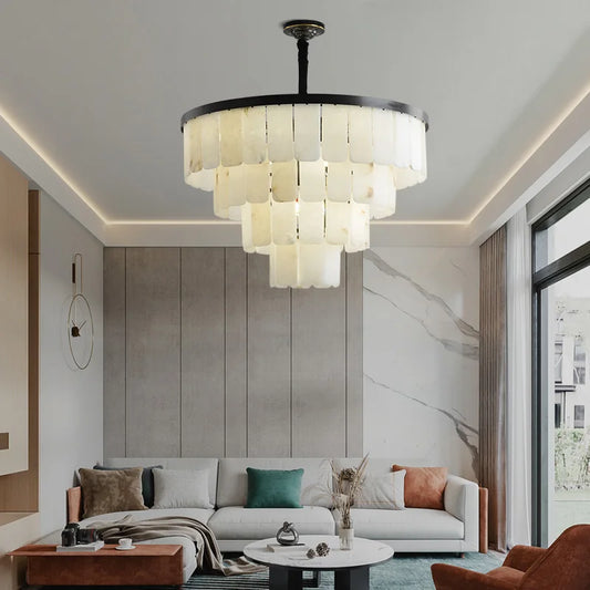 Marble all-copper chandeliers modern villa duplex living room light luxury Chinese style dining room bedroom lamps