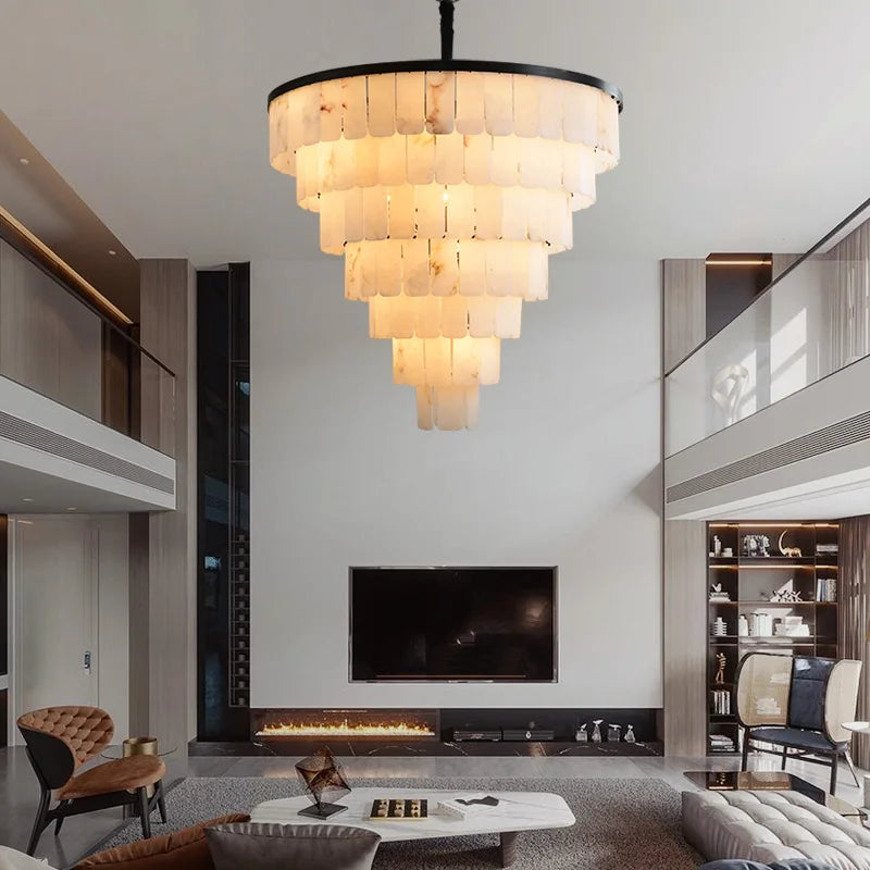Marble all-copper chandeliers modern villa duplex living room light luxury Chinese style dining room bedroom lamps