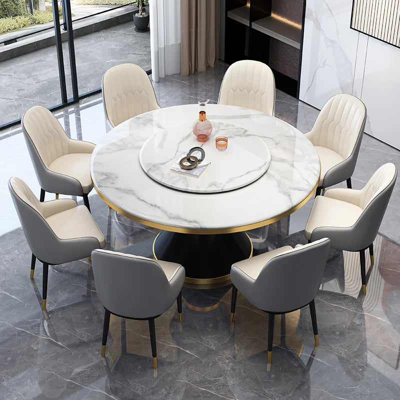 Marble dining table and chair combination is simple ,with turntable stone slate round table,Nordic small household