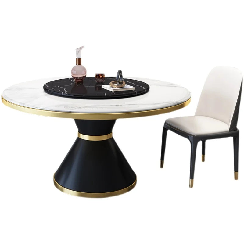 Marble dining table and chair combination is simple ,with turntable stone slate round table,Nordic small household