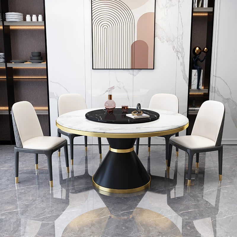 Marble dining table and chair combination is simple ,with turntable stone slate round table,Nordic small household