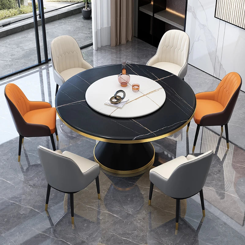 Marble dining table and chair combination is simple ,with turntable stone slate round table,Nordic small household