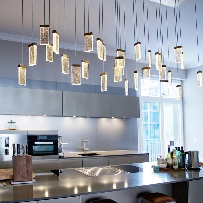 Minimalist European chandelier art villa restaurant duplex stairs light luxury style shop decoration crystal pendant lamp