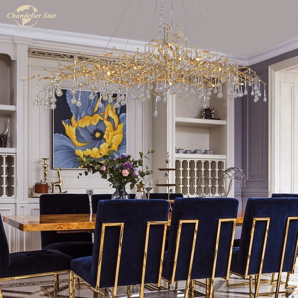 Modern Copper LED Chandeliers Lighting Colorful Glass Luxury Water Drop Lamp Brass for Living Room Bedroom Dining Room Villa
