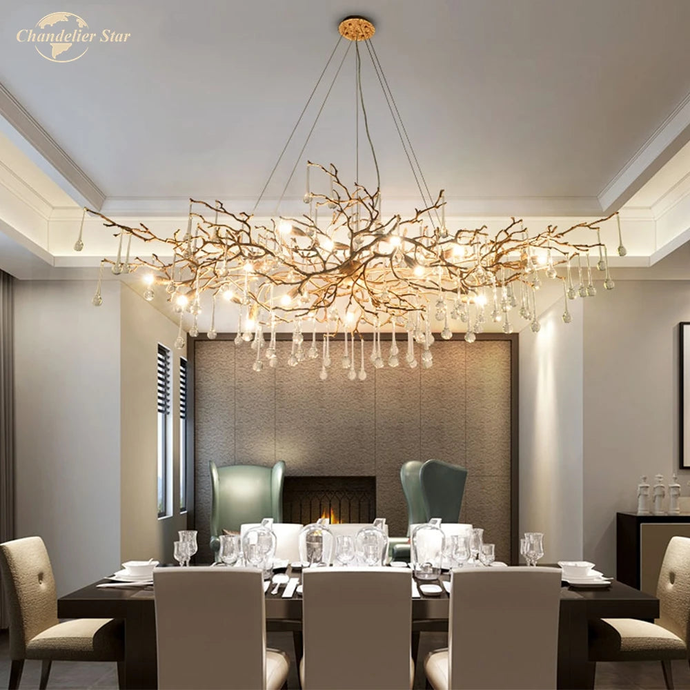 Modern Copper LED Chandeliers Lighting Colorful Glass Luxury Water Drop Lamp Brass for Living Room Bedroom Dining Room Villa