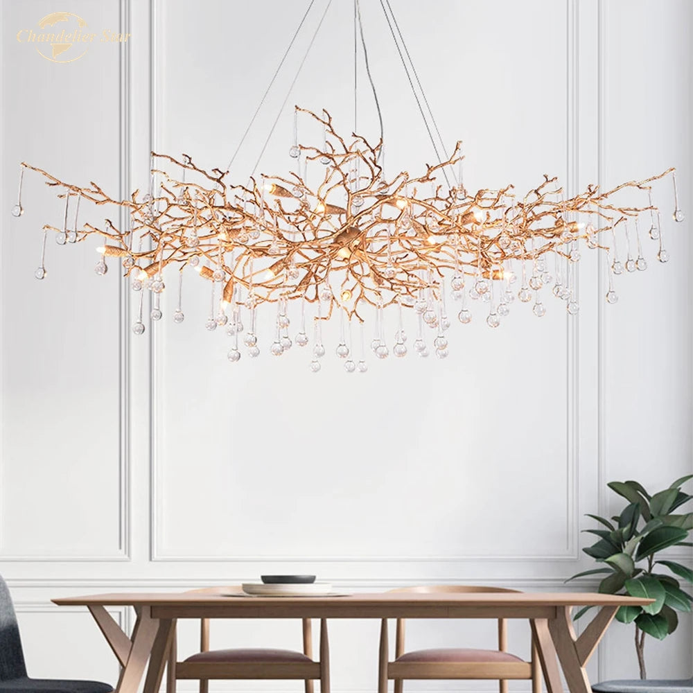 Modern Copper LED Chandeliers Lighting Colorful Glass Luxury Water Drop Lamp Brass for Living Room Bedroom Dining Room Villa