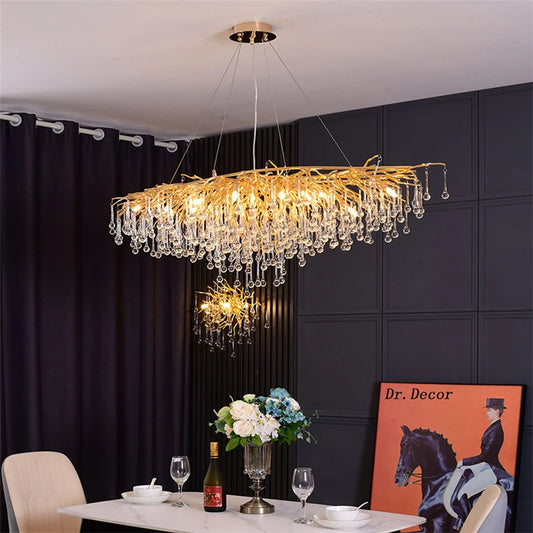 Modern LED Crystal Chandeliers Loft Oval Gold Luster Bedroom for Living Room Villa Indoor Decor Restaurant Pendant Lamp Lighting