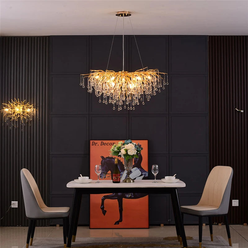 Modern LED Crystal Chandeliers Loft Oval Gold Luster Bedroom for Living Room Villa Indoor Decor Restaurant Pendant Lamp Lighting