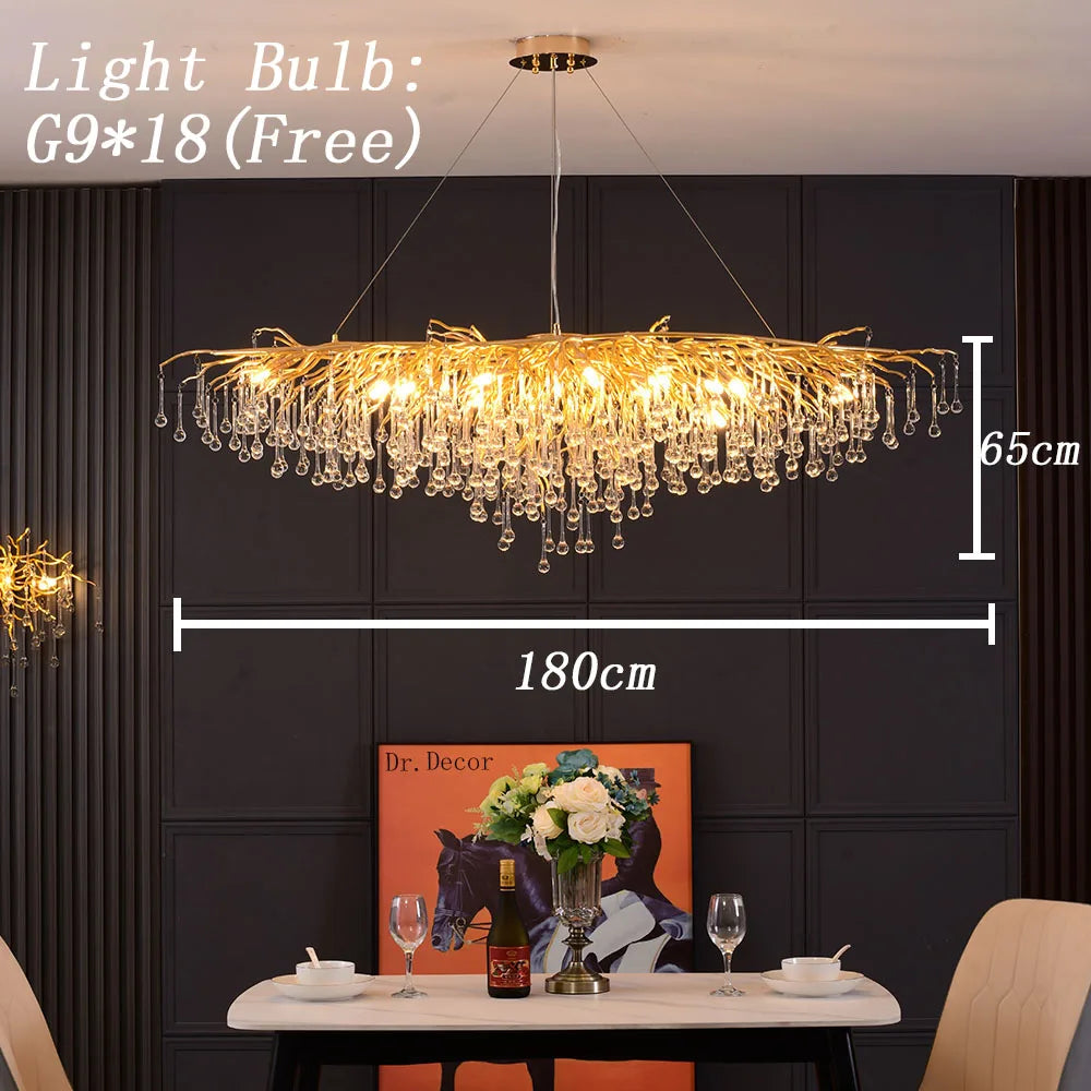 Modern LED Crystal Chandeliers Loft Oval Gold Luster Bedroom for Living Room Villa Indoor Decor Restaurant Pendant Lamp Lighting