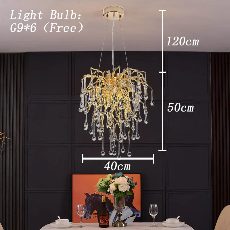 Modern LED Crystal Chandeliers Loft Oval Gold Luster Bedroom for Living Room Villa Indoor Decor Restaurant Pendant Lamp Lighting