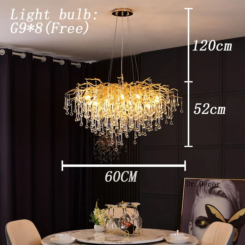 Modern LED Crystal Chandeliers Loft Oval Gold Luster Bedroom for Living Room Villa Indoor Decor Restaurant Pendant Lamp Lighting