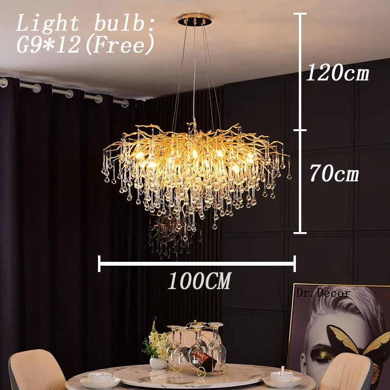 Modern LED Crystal Chandeliers Loft Oval Gold Luster Bedroom for Living Room Villa Indoor Decor Restaurant Pendant Lamp Lighting