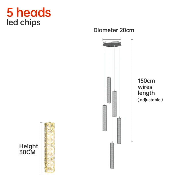Modern LED Crystal Raindrop Chandelier Lighting Staircase Luxury Golden Staircase Lights Chandelier for Living Room Hotel Villa