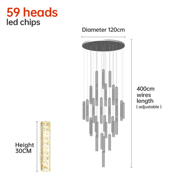 Modern LED Crystal Raindrop Chandelier Lighting Staircase Luxury Golden Staircase Lights Chandelier for Living Room Hotel Villa