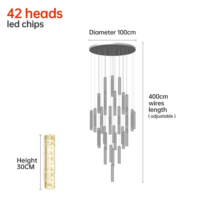 Modern LED Crystal Raindrop Chandelier Lighting Staircase Luxury Golden Staircase Lights Chandelier for Living Room Hotel Villa