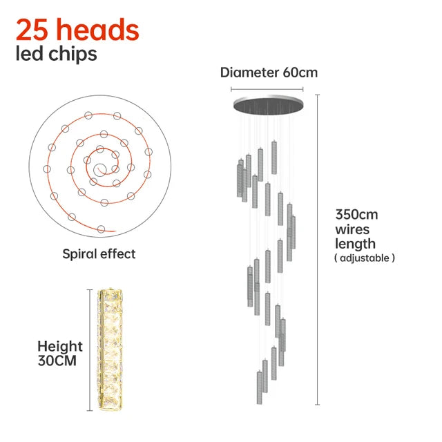 Modern LED Crystal Raindrop Chandelier Lighting Staircase Luxury Golden Staircase Lights Chandelier for Living Room Hotel Villa