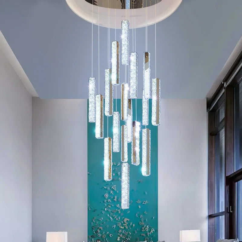 Modern LED Crystal Raindrop Chandelier Lighting Staircase Luxury Golden Staircase Lights Chandelier for Living Room Hotel Villa