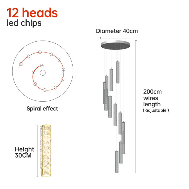 Modern LED Crystal Raindrop Chandelier Lighting Staircase Luxury Golden Staircase Lights Chandelier for Living Room Hotel Villa