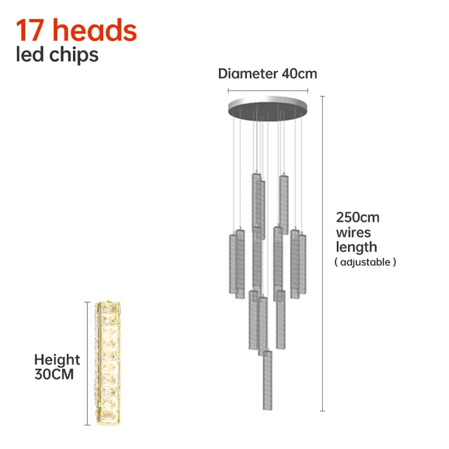 Modern LED Crystal Raindrop Chandelier Lighting Staircase Luxury Golden Staircase Lights Chandelier for Living Room Hotel Villa