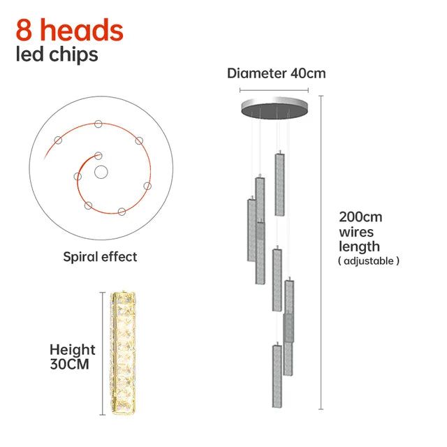 Modern LED Crystal Raindrop Chandelier Lighting Staircase Luxury Golden Staircase Lights Chandelier for Living Room Hotel Villa