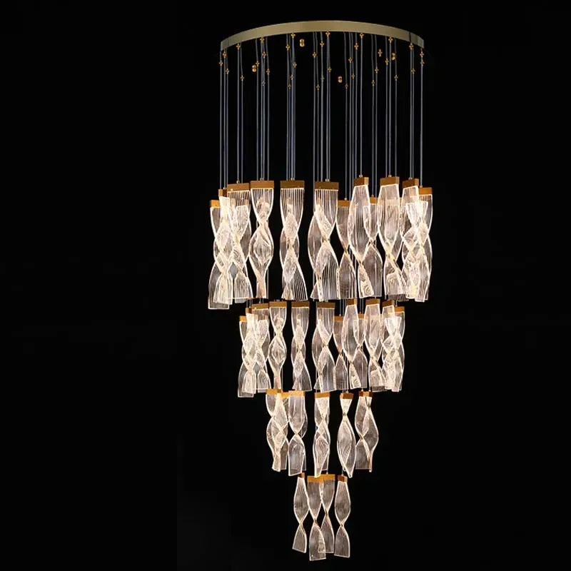 Modern LED Crystal Staircase Chandelier Luxury Creative Design Hallway Villa Hanging Lamps Large Indoor Acrylic Lighting Fixture