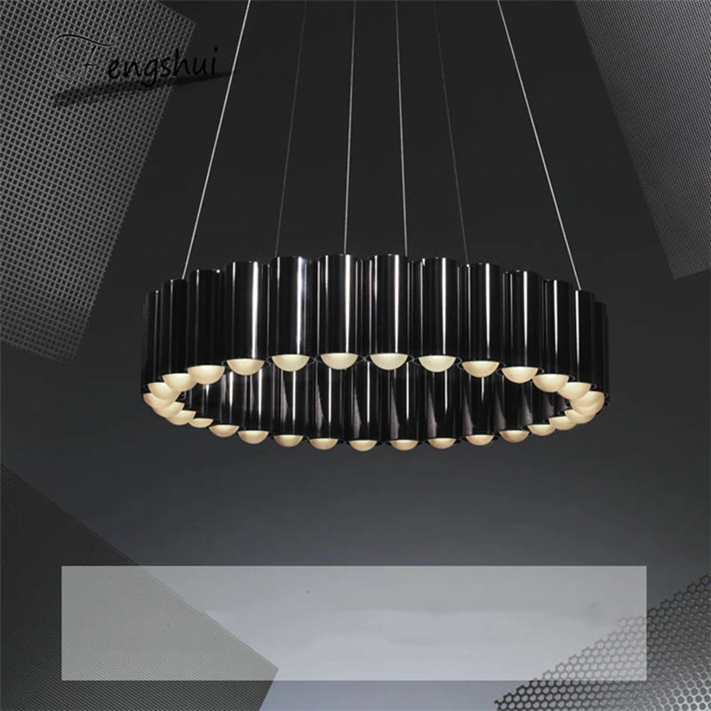 Modern Luxury Art LED Chandelier Round Water Pipe LED Personality Designer Villa Living Room Dining Room Lighting Interior Decor