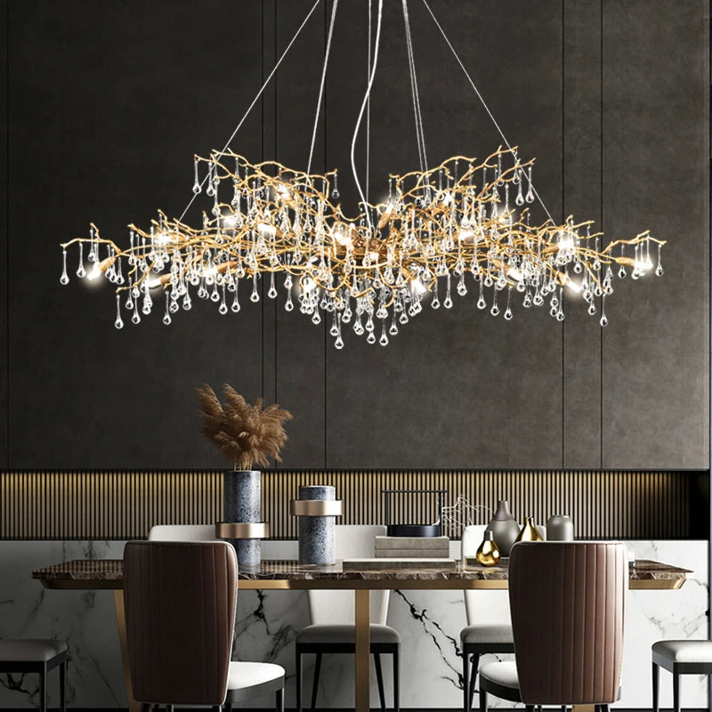 Modern Luxury Gold Crystal LED Chandelier Lighting LOFT Villa Large Lustre Pendant Lamp For Living Room Hotel Art Decor Lighting
