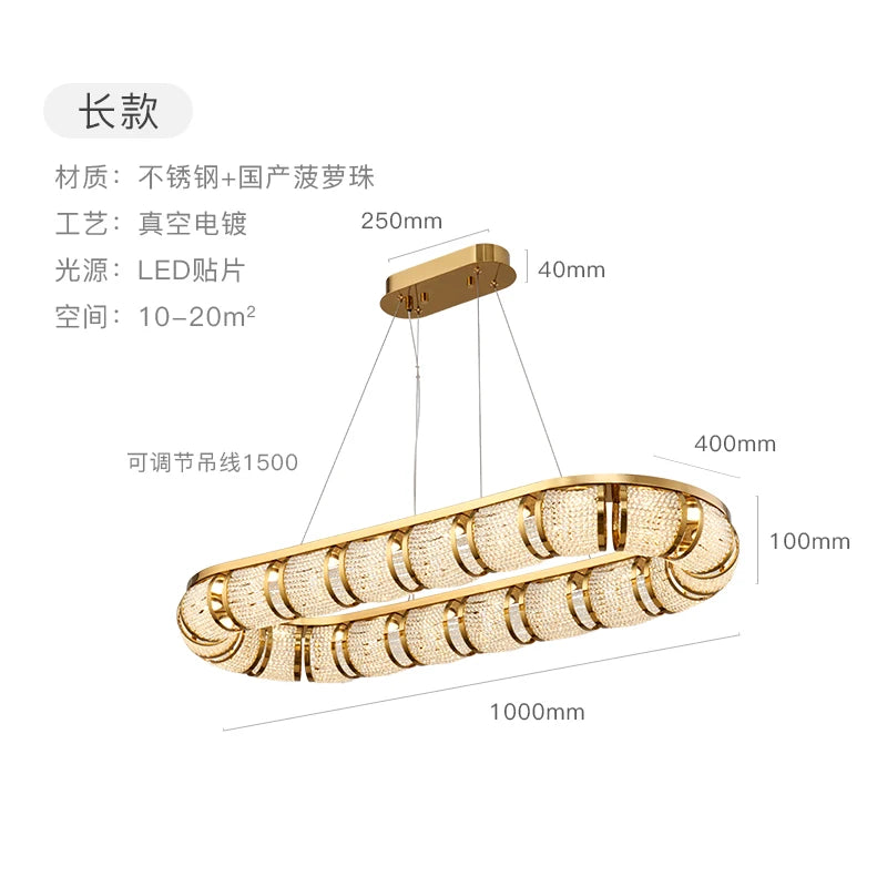 Modern Luxury LED Chandeliers Dining Living Room Gold Lighting Hanging Fixtures Villa Lobby Home Decoration Stainless Steel Lamp