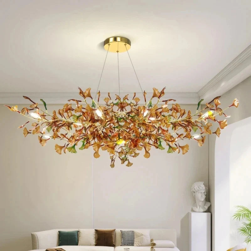 Modern Luxury Living Room Chandeliers Custom Ginkgo Leaves High-end Hanging Lights for VIlla Hotel Hall Gallery Ceiling Lamps