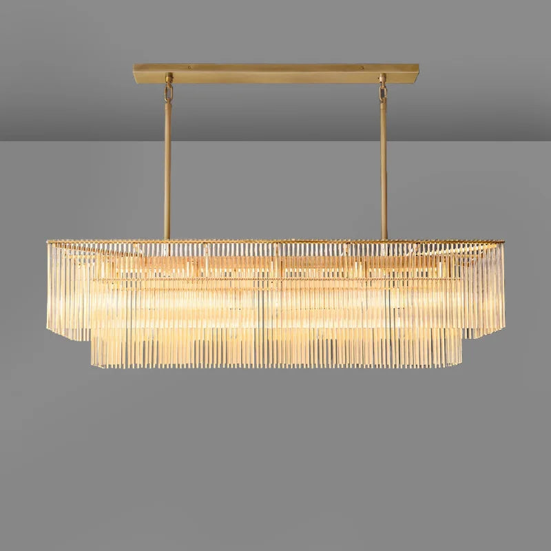 Modern Luxury Villa Living Room Dining Table Gold Brass Rectangular Glass Minimalist Chandelier Indoor Decorative Pendant Lights