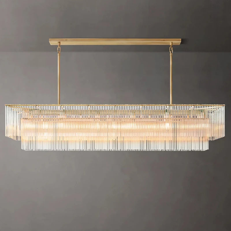 Modern Luxury Villa Living Room Dining Table Gold Brass Rectangular Glass Minimalist Chandelier Indoor Decorative Pendant Lights