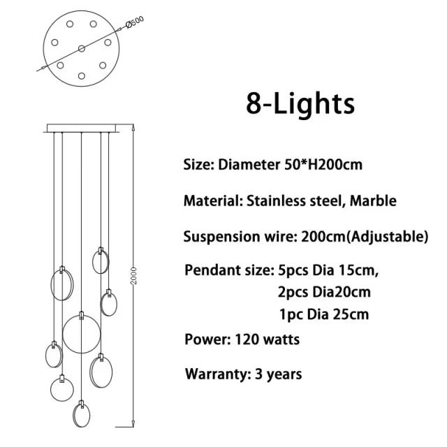 Modern Marble Crystal LED Chandeliers For Staircase Living Room Luxury Round Cristal Hanging Lamps Villa Long Lighting Fixtures