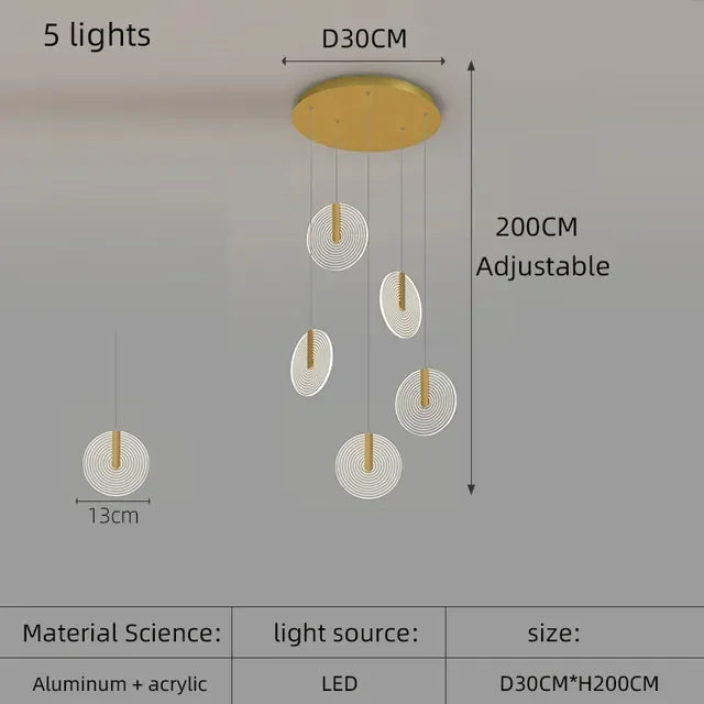 Modern Rotary Crystal Staircase LED Chandelier Luxury Creative Design Villa Indoor Lighting Fixtures Golden Acrylic Hanging Lamp