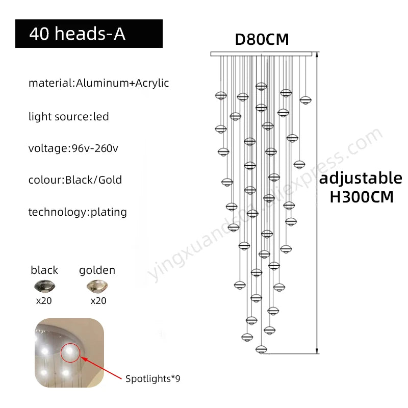 Modern Simple LED Staircase Chandelier Indoor Attic Lighting Fixtures Living Room Creative Villa Hall Duplex Loft Pendant Light