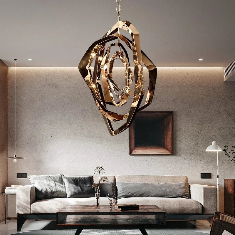 Modern Titanium Alloy Led Pendant Lights Living Dining Room Chandeliers Lighting Home Decor Loft Villa Hanging Lights Luminaire
