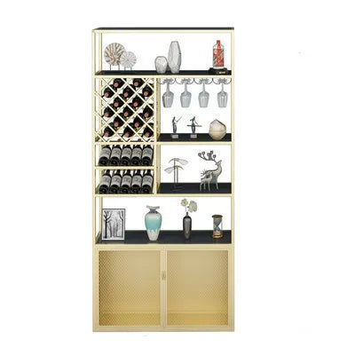 Modern and minimalist floor to floor iron solid wood wine cabinet with display rack, light luxury bar counter, bar red