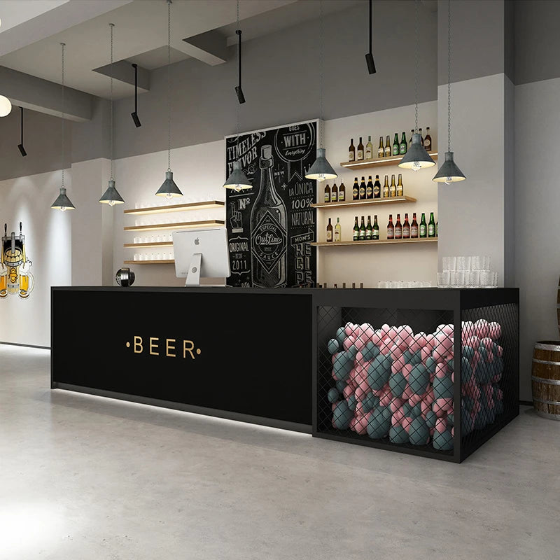 Modern industrial style bar, bar, gym, coffee shop, billiards hall, reception desk, children's playground, checkout counter cust
