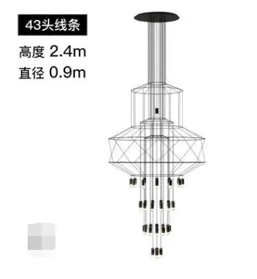 Modern minimalist hotel lobby lamps Nordic creative coffee stairs living room wrought iron geometric lines Villa chandelier