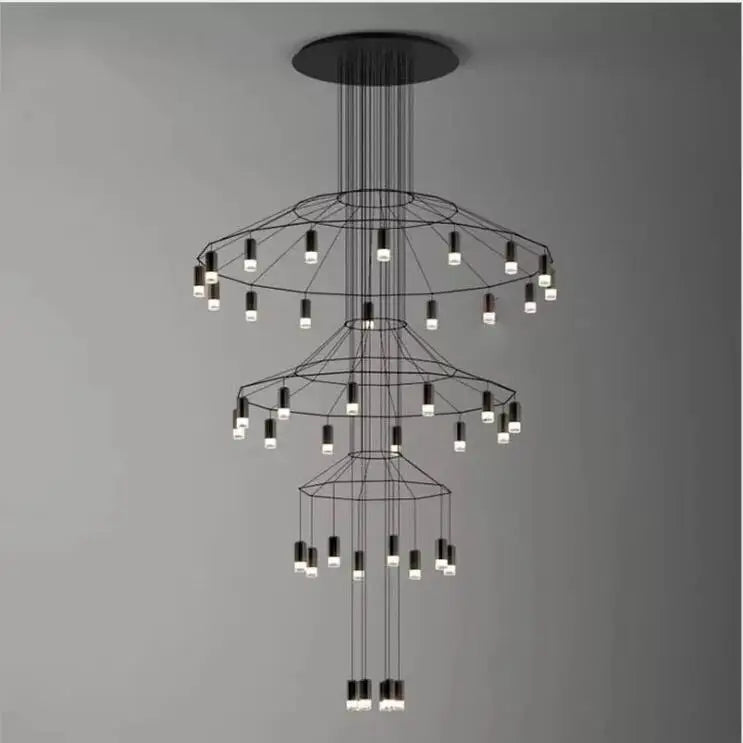Modern minimalist hotel lobby lamps Nordic creative coffee stairs living room wrought iron geometric lines Villa chandelier