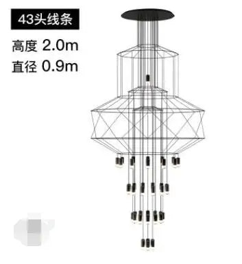 Modern minimalist hotel lobby lamps Nordic creative coffee stairs living room wrought iron geometric lines Villa chandelier
