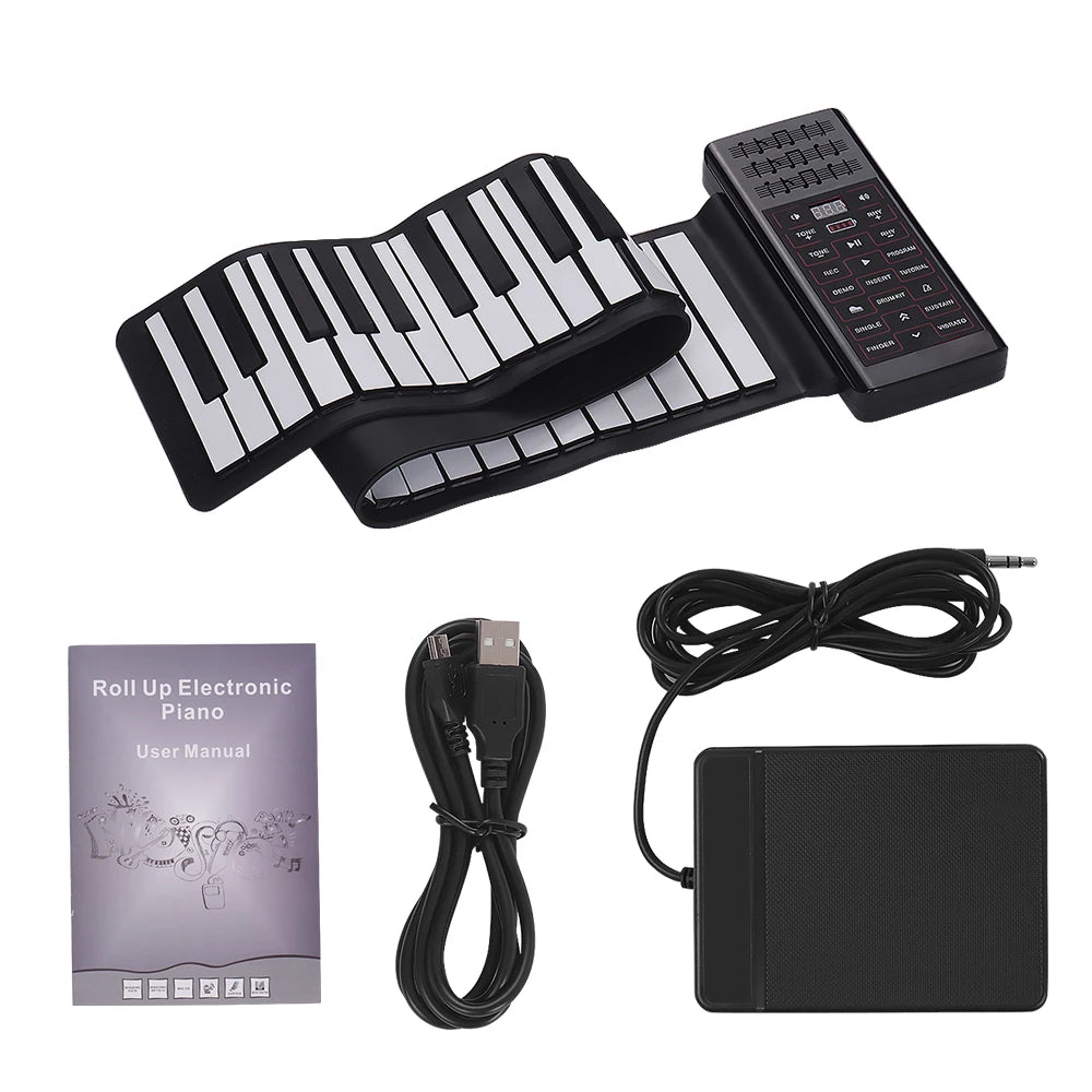 Multifunction Portable Electric 61 Keys Hand Roll Up Piano Flexible Silicone Piano Keyboard Built-in Speaker Rechargeable
