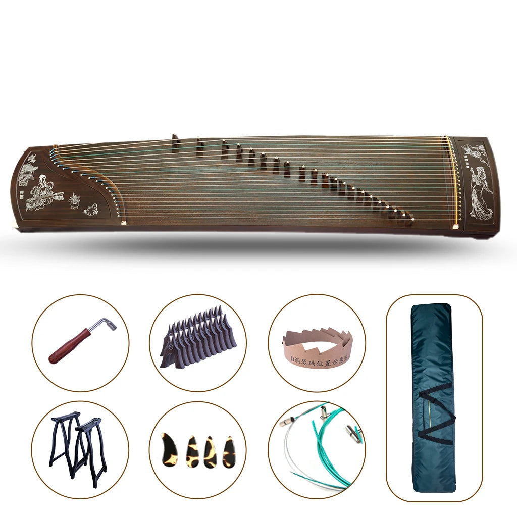 NAOMI 21 Strings Chinese Zither High Grade Black Sandalwood Guzheng Instrument W/ Guzheng Nails Strings Bridges Stands Bag